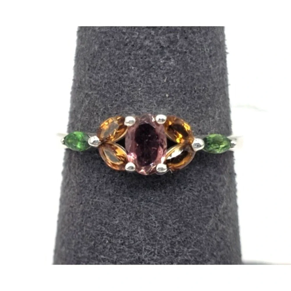 Tourmaline Gemstone Ring Size 8 Sterling Silver Handmade Flowers Dainty‎ NWT